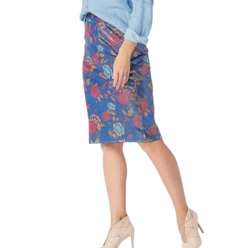 GILI MERMAID SEQUINED BLUE FLORAL PRINT PENCIL MAXIMALIST SKIRT 10